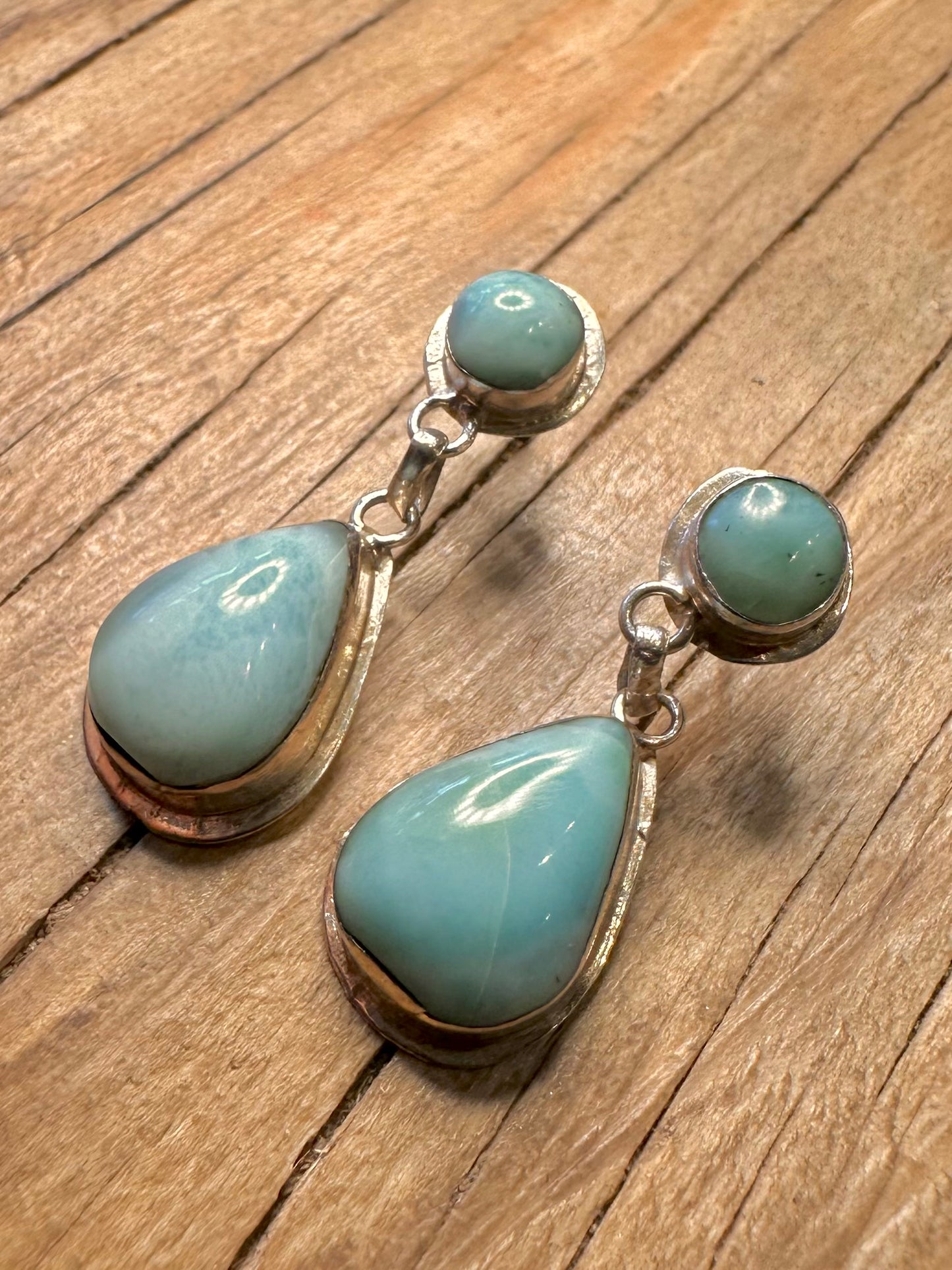 Vintage Larimar Dangle 925 Sterling Silver Earrings