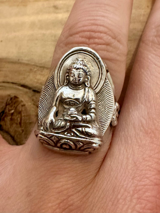 Vintage Unique Buddha Silver Size P1/2 Ring