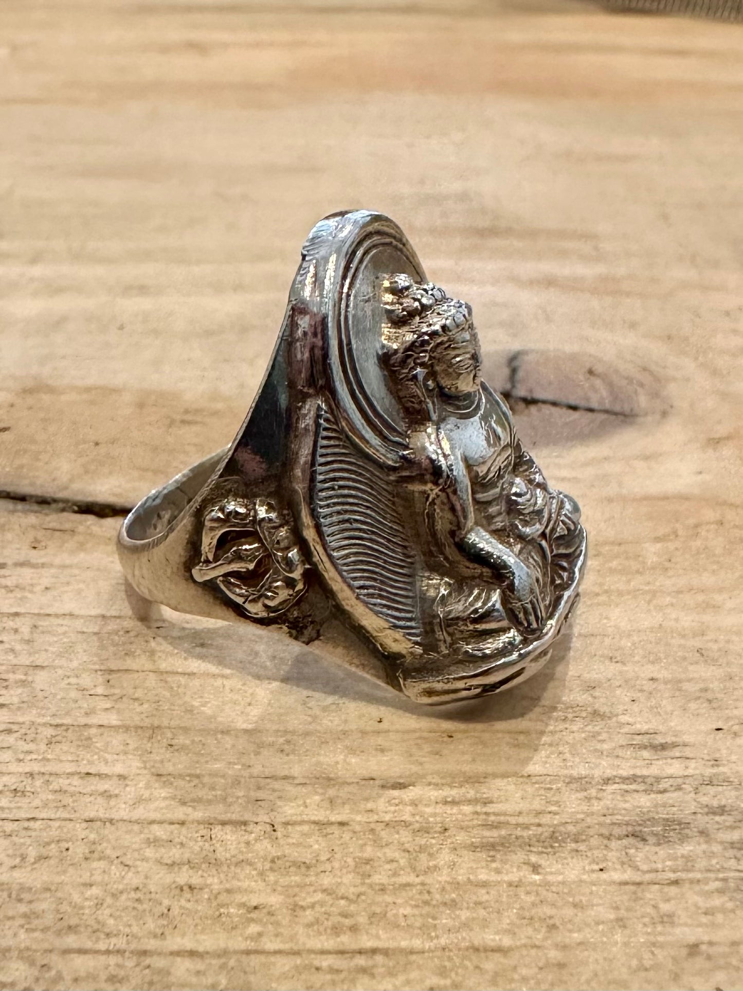 Vintage Unique Buddha Silver Size P1/2 Ring