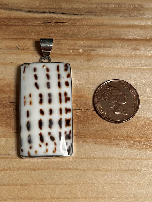 Large Rectangular Cowrie Shell 925 Sterling Silver Pendant