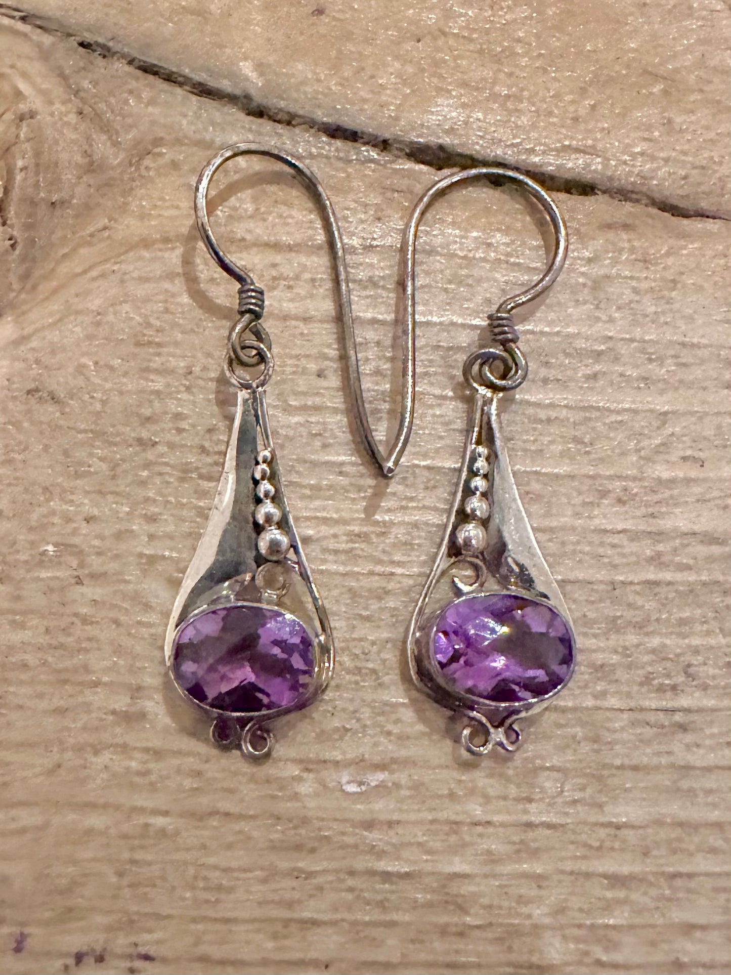 Vintage Amethyst Dangle 925 Silver Earrings