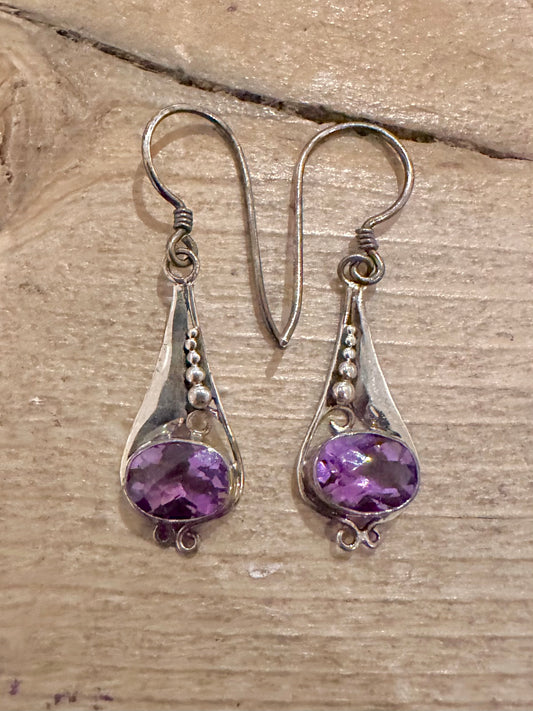 Vintage Amethyst Dangle 925 Silver Earrings