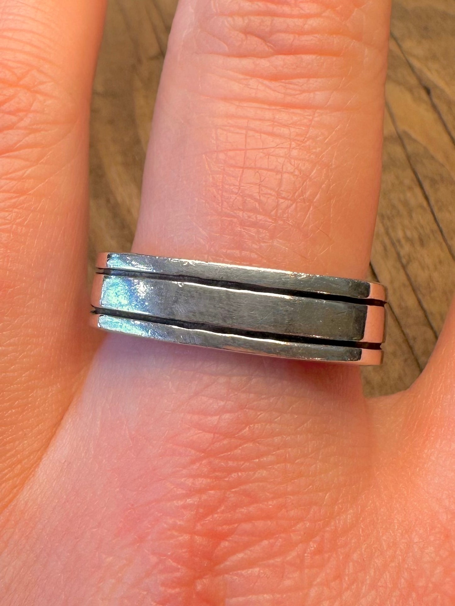 Bandring, quadratisch, liniert, 925er Sterlingsilber, Größe Y