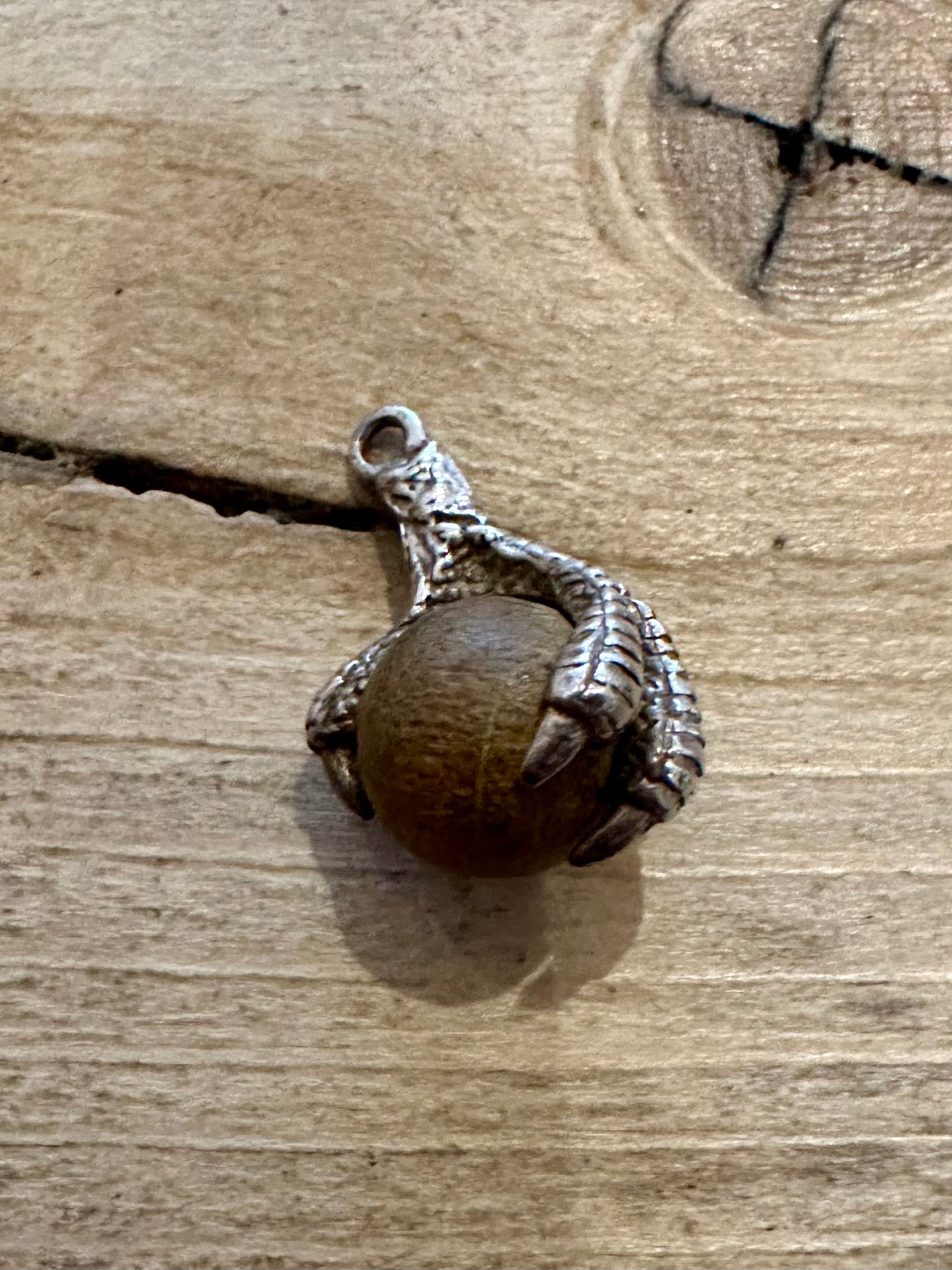 Vintage Claw Wood Ball 925 Silver Charm Pendant