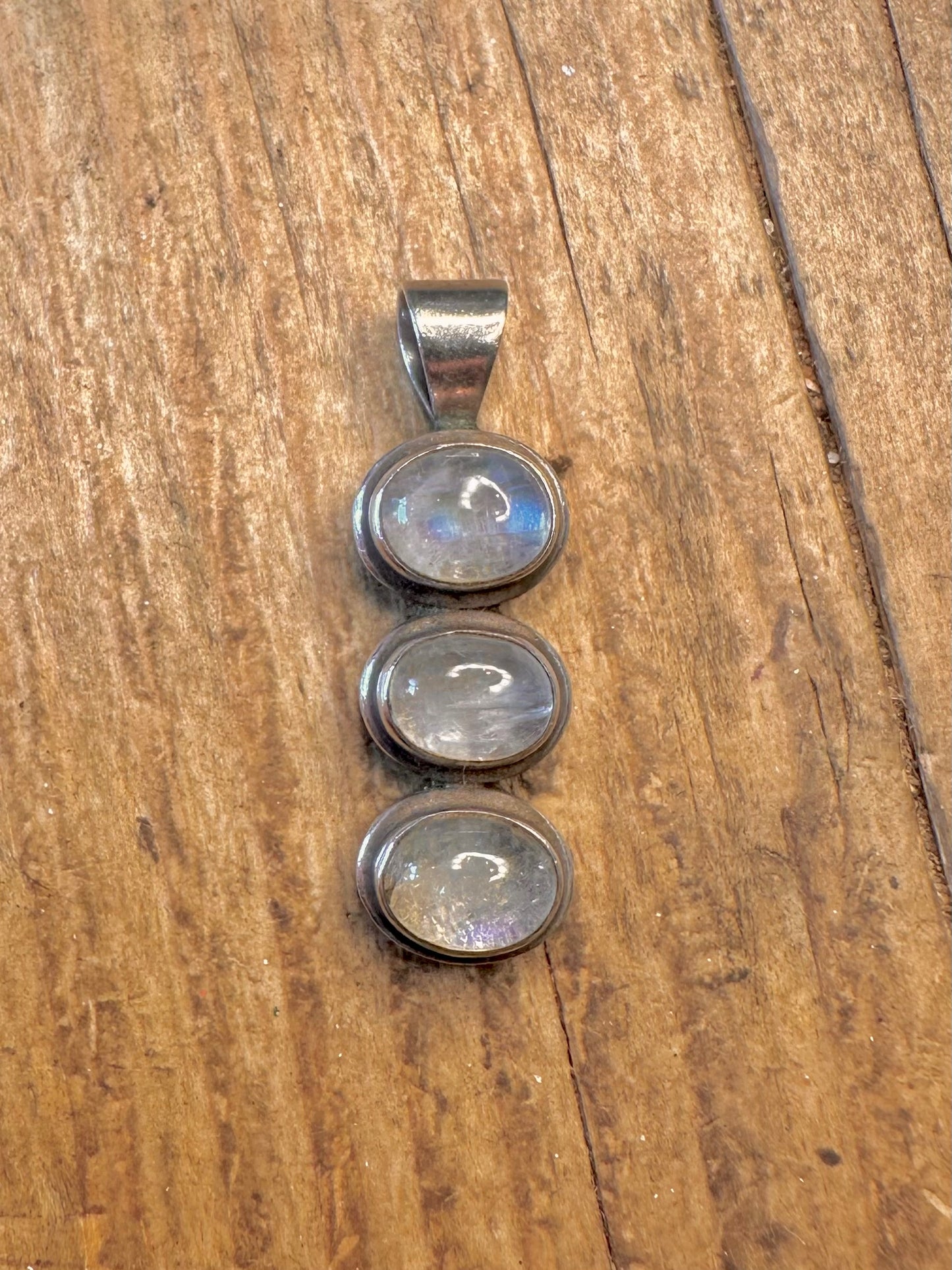 Moonstone Three Vertical 925 Sterling Silver Pendant