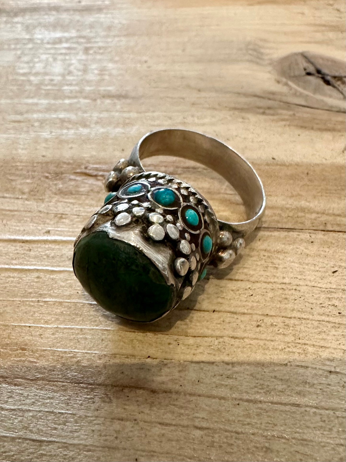 Vintage Afghan Turquoise Silver Size U Ring