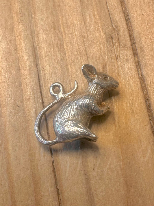 Vintage Mouse 925 Silver Charm Pendant