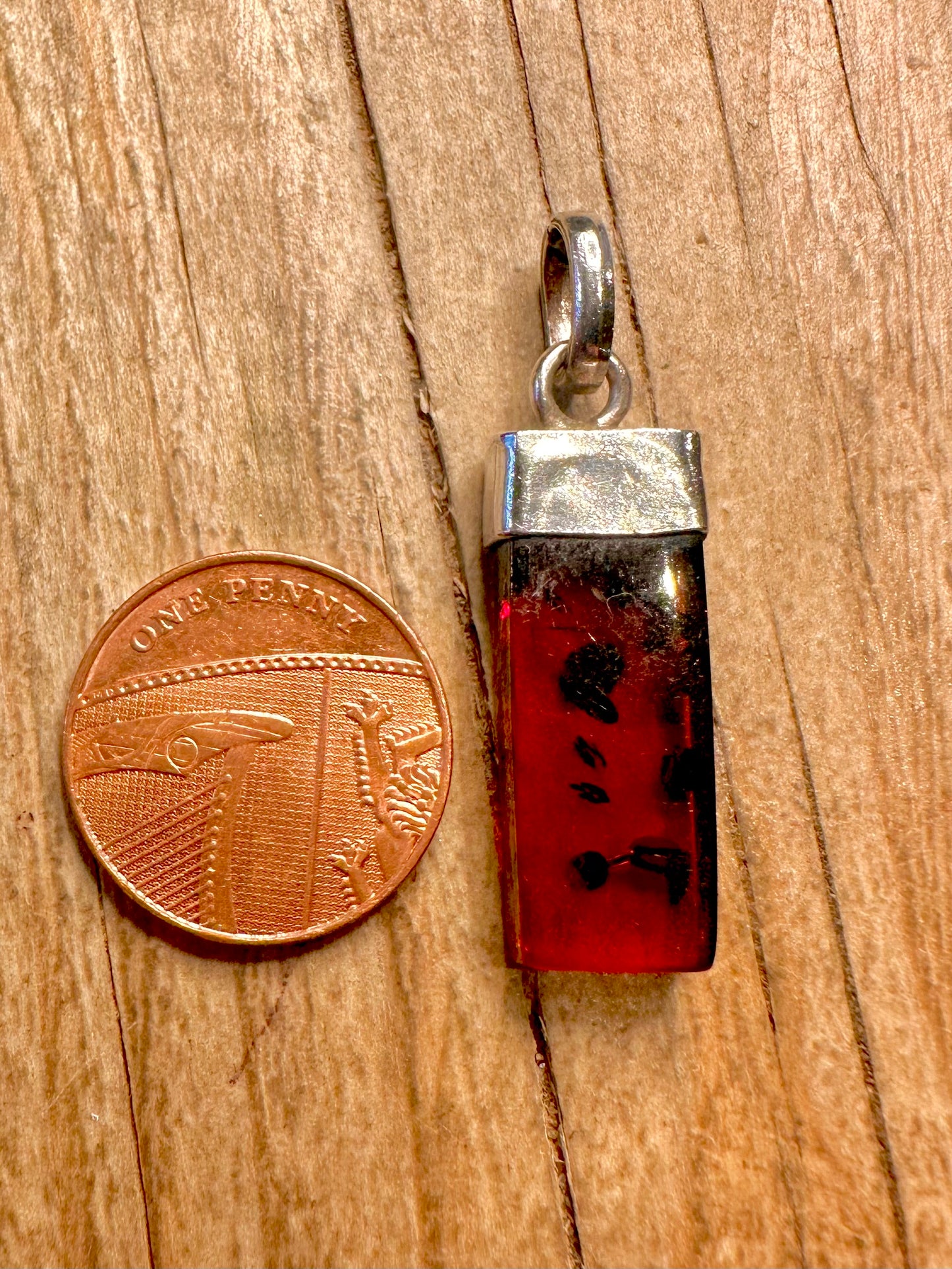 Abstract Amber Bar 925 Sterling Silver Pendant