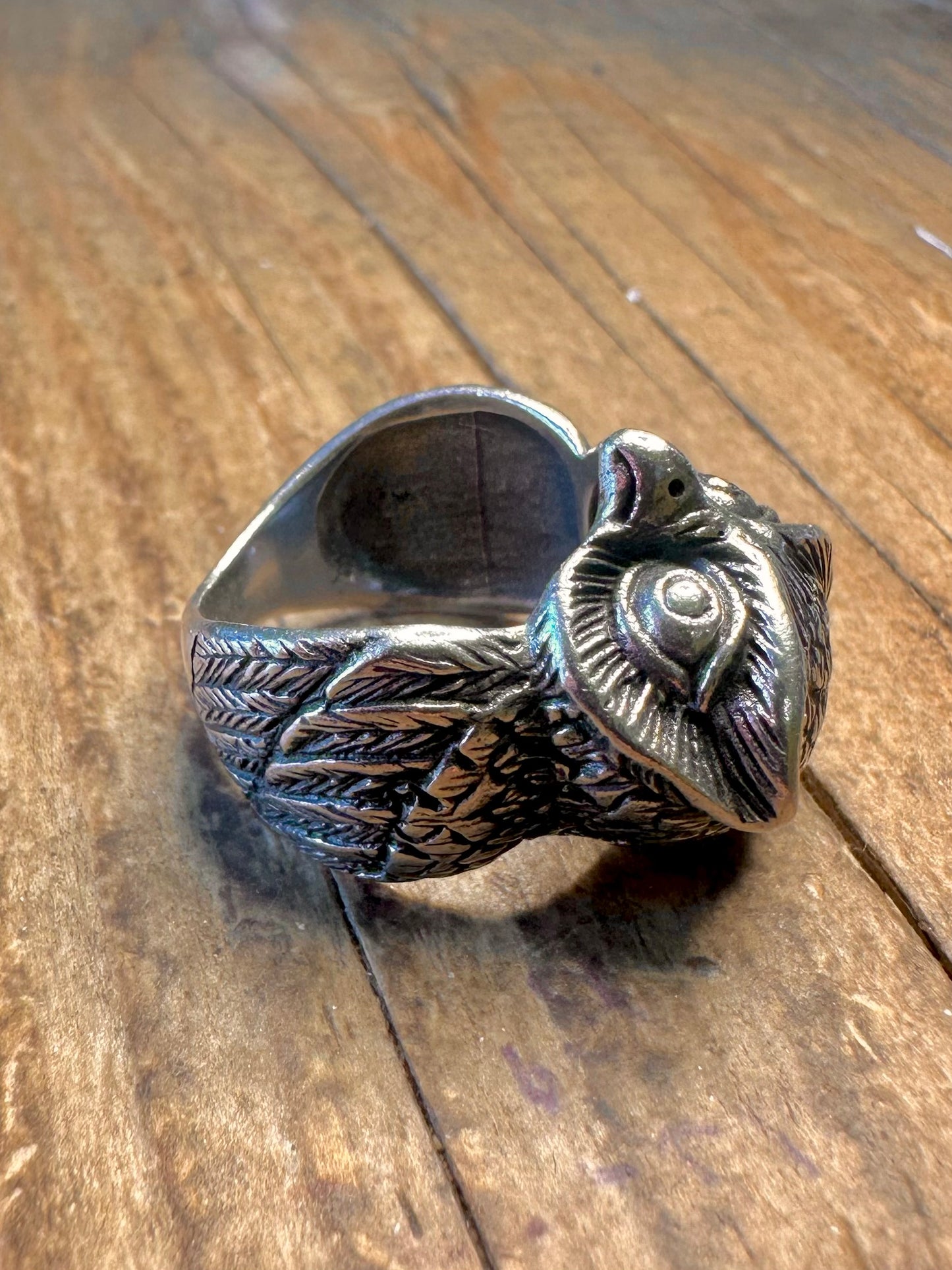 Oxidised Intricate Owl 925 Sterling Silver Size L1/2 Ring