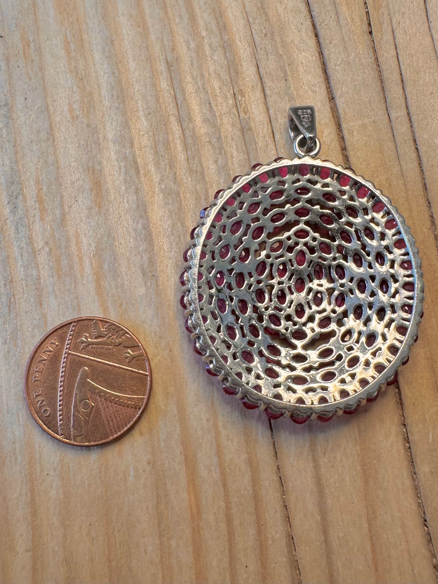 Modern Cluster Red Pink Ruby Stone 925 Silver Pendant