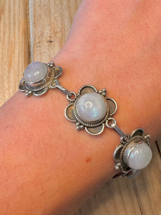 Stunning Vintage Moonstone 925 Silver 7 to 7.5 inch Bracelet