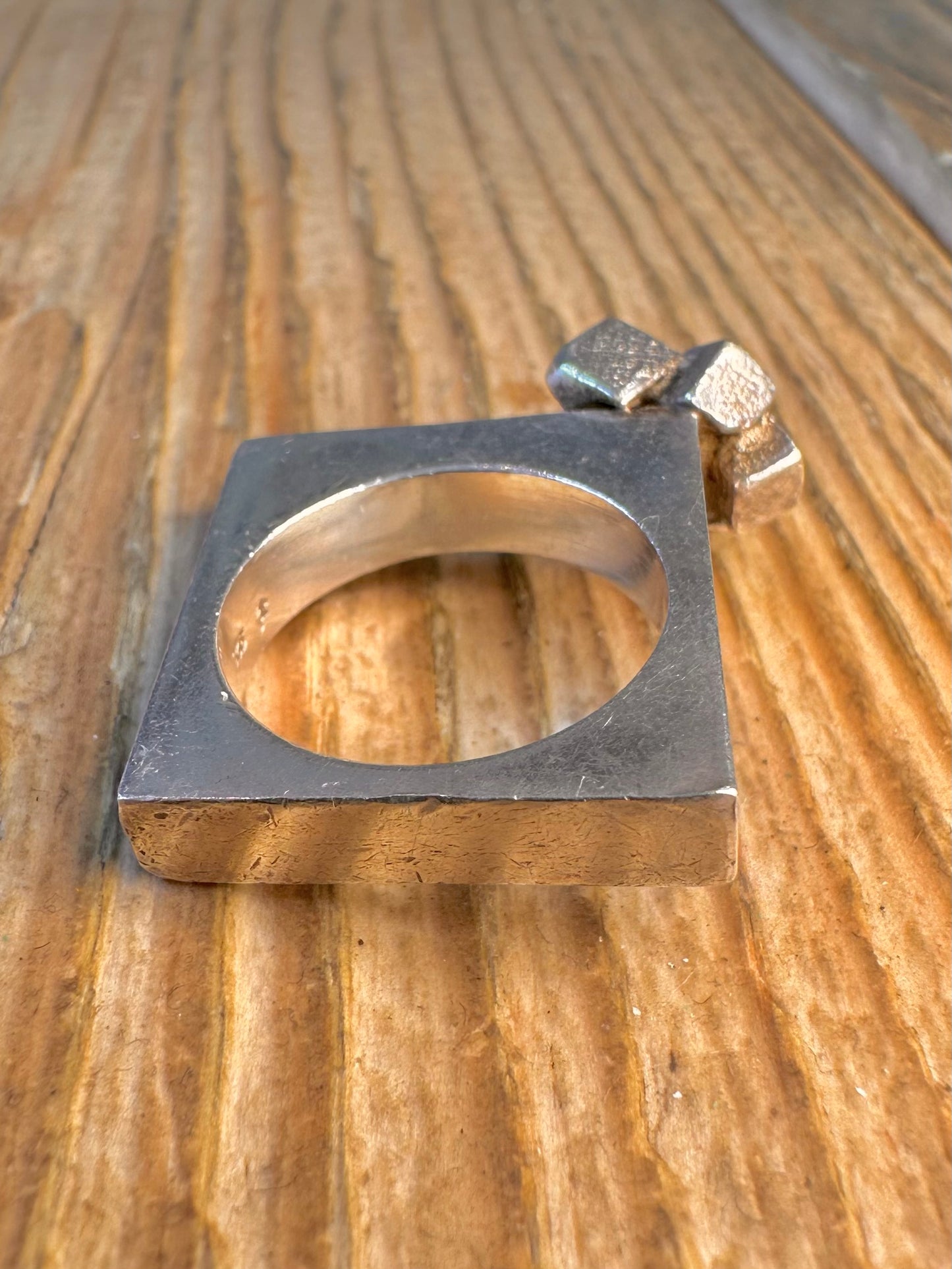 Brutalist Textured Cubes Square Band 925 Sterling Silver Size P Ring