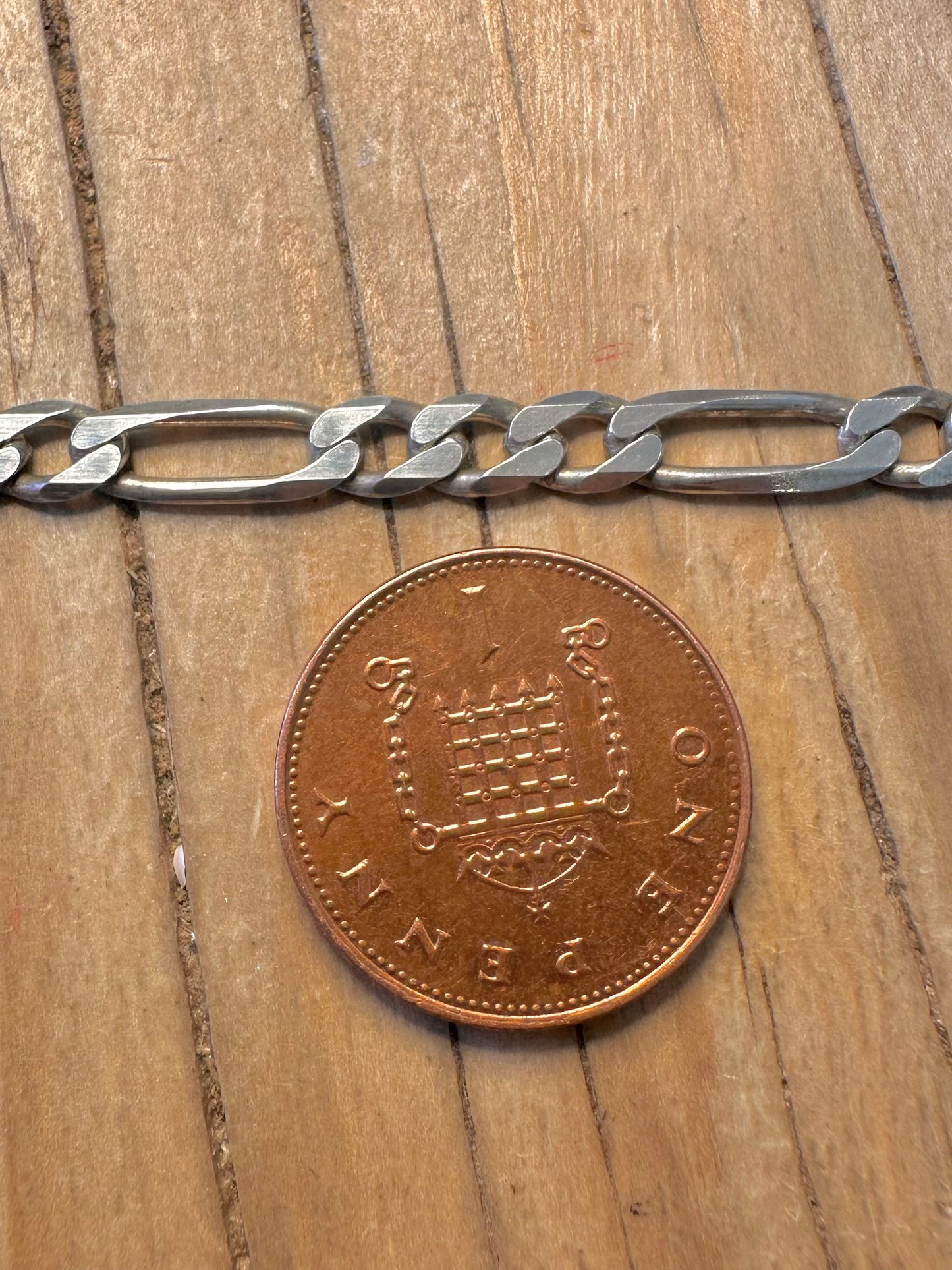 Vintage Textured Figaro Chain 925 Sterling Silver 20 inch Necklace