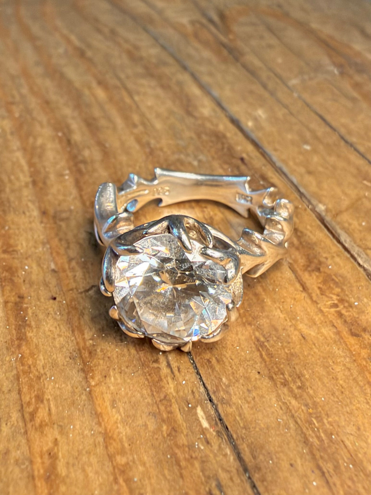 CZ Stone Thorn Flower Band 925 Sterling Silver Size J1/2 Ring