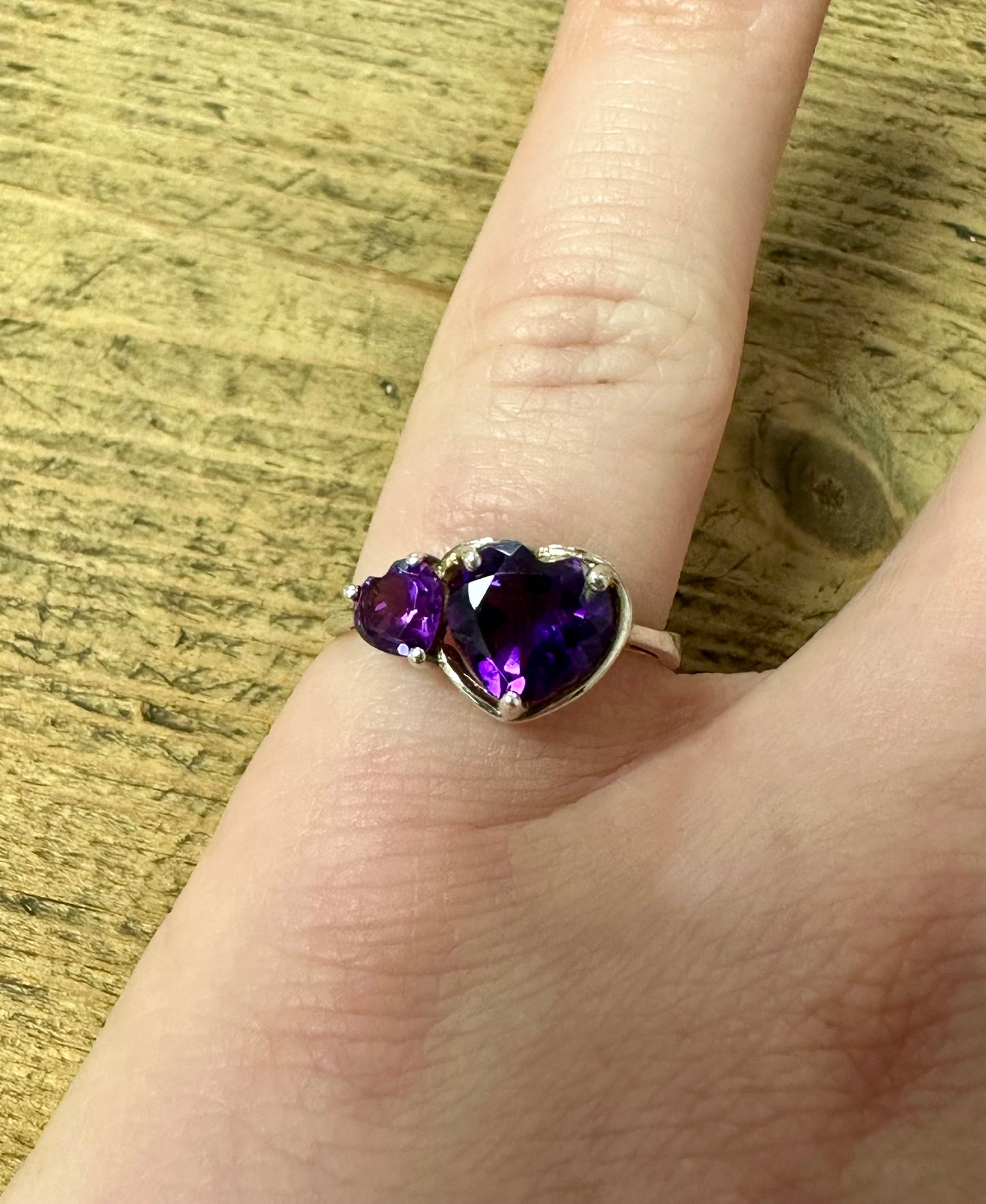 Modernist Purple Heart 925 Silver Size N1/2 Ring