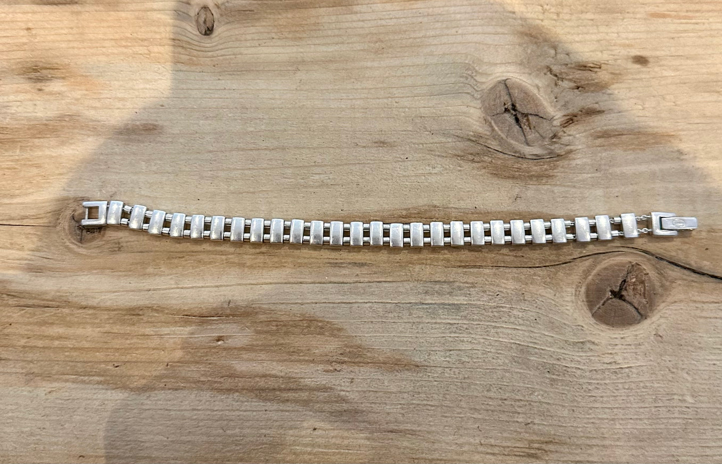 Vintage Unique Fossil Bar Chain 925 Silver 7.2 inch Bracelet