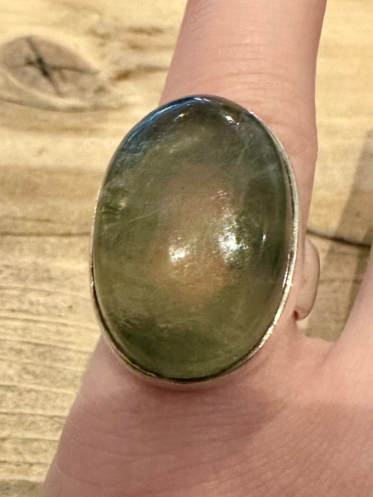 Vintage Large Green Fluorite 925 Silver Size N Ring