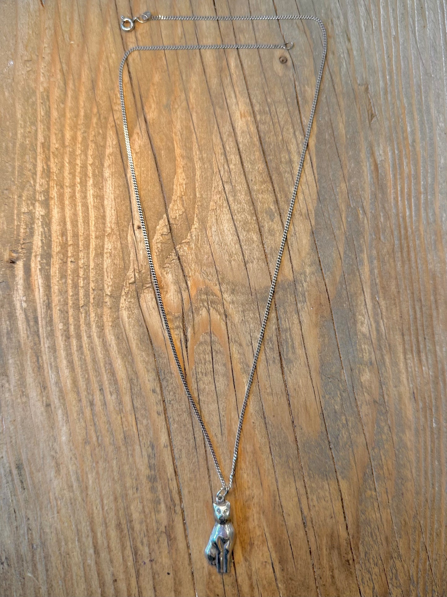 Katzen-Anhänger und Panzerkette 925er Sterlingsilber 52 cm Halskette