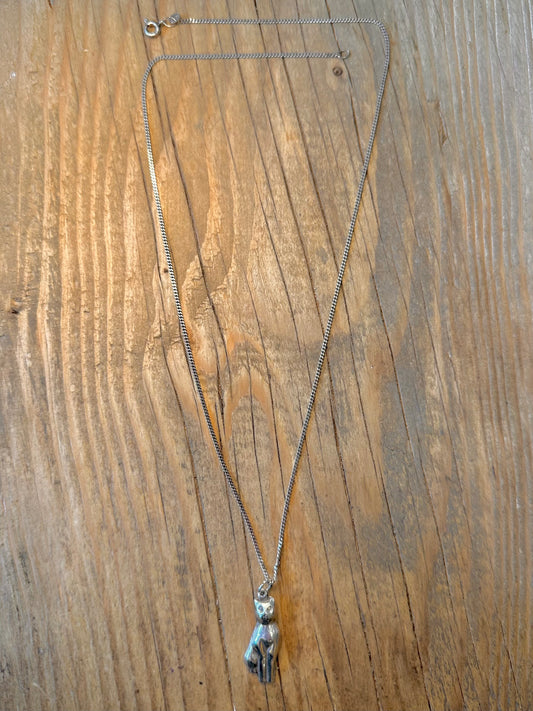 Cat Pendant and Curb Chain 925 Sterling Silver 20.5 inch Necklace