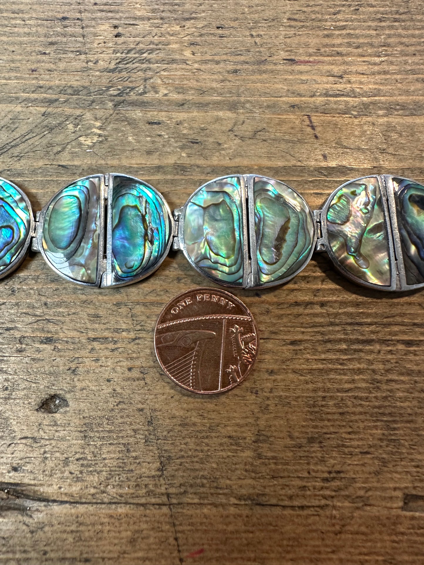 Large Abalone Oval Links 925 Silver Bracelet