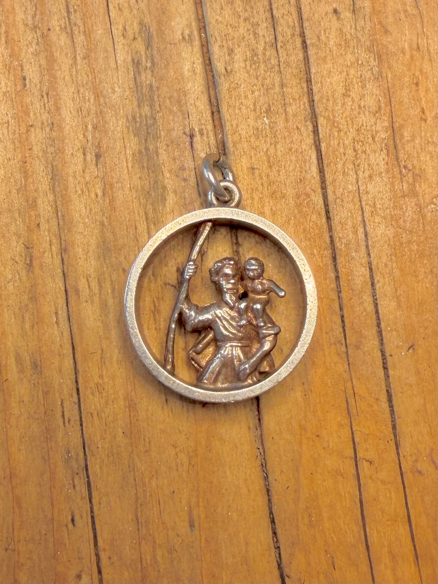 St Christopher 1976 Round Open Work Design 925 Sterling Silver Pendant