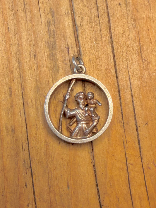St Christopher 1976 Round Open Work Design 925 Sterling Silver Pendant