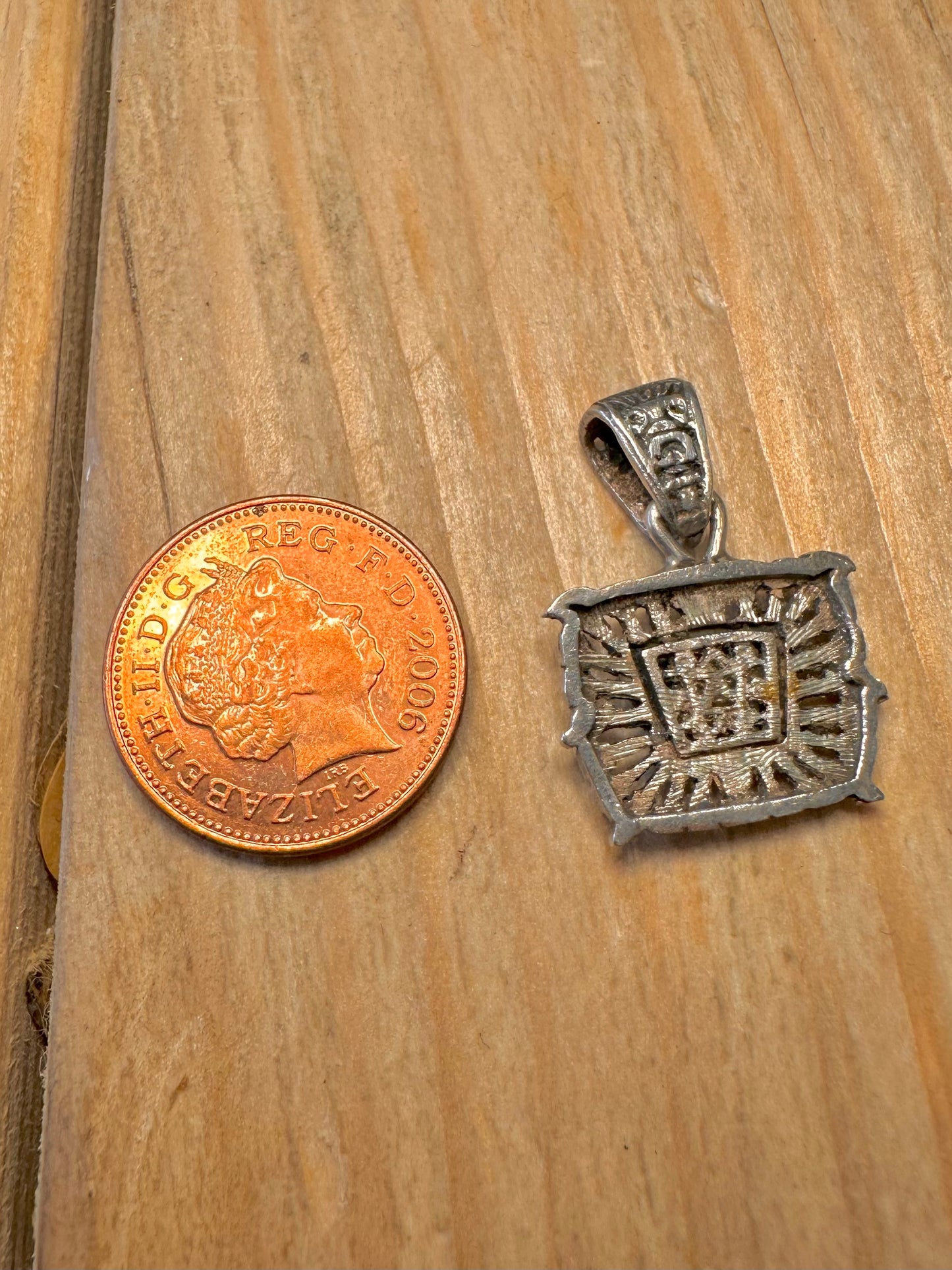 Vintage Aztec Style Turquoise Green 925 Sterling Silver Pendant