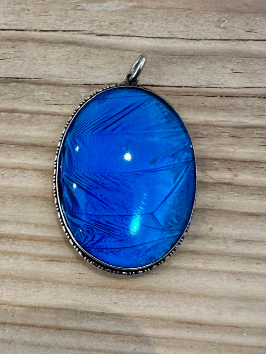 Vintage Butterfly Wing Oval 925 Silver Pendant