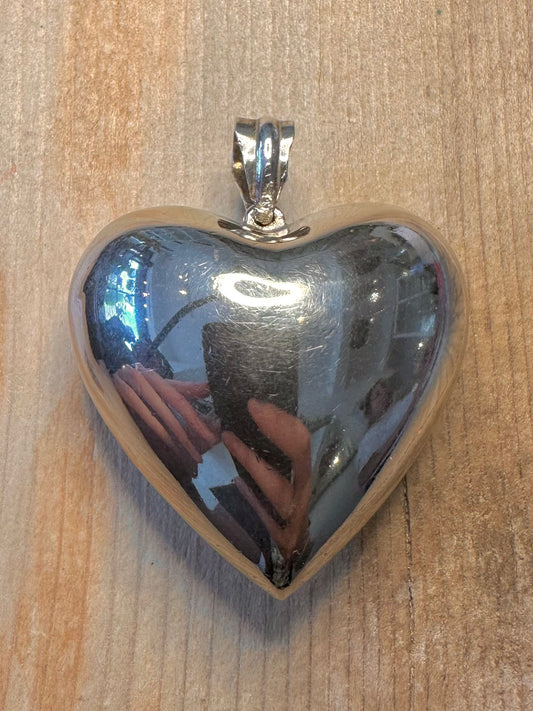Vintage Large Puff Heart 925 Silver Pendant