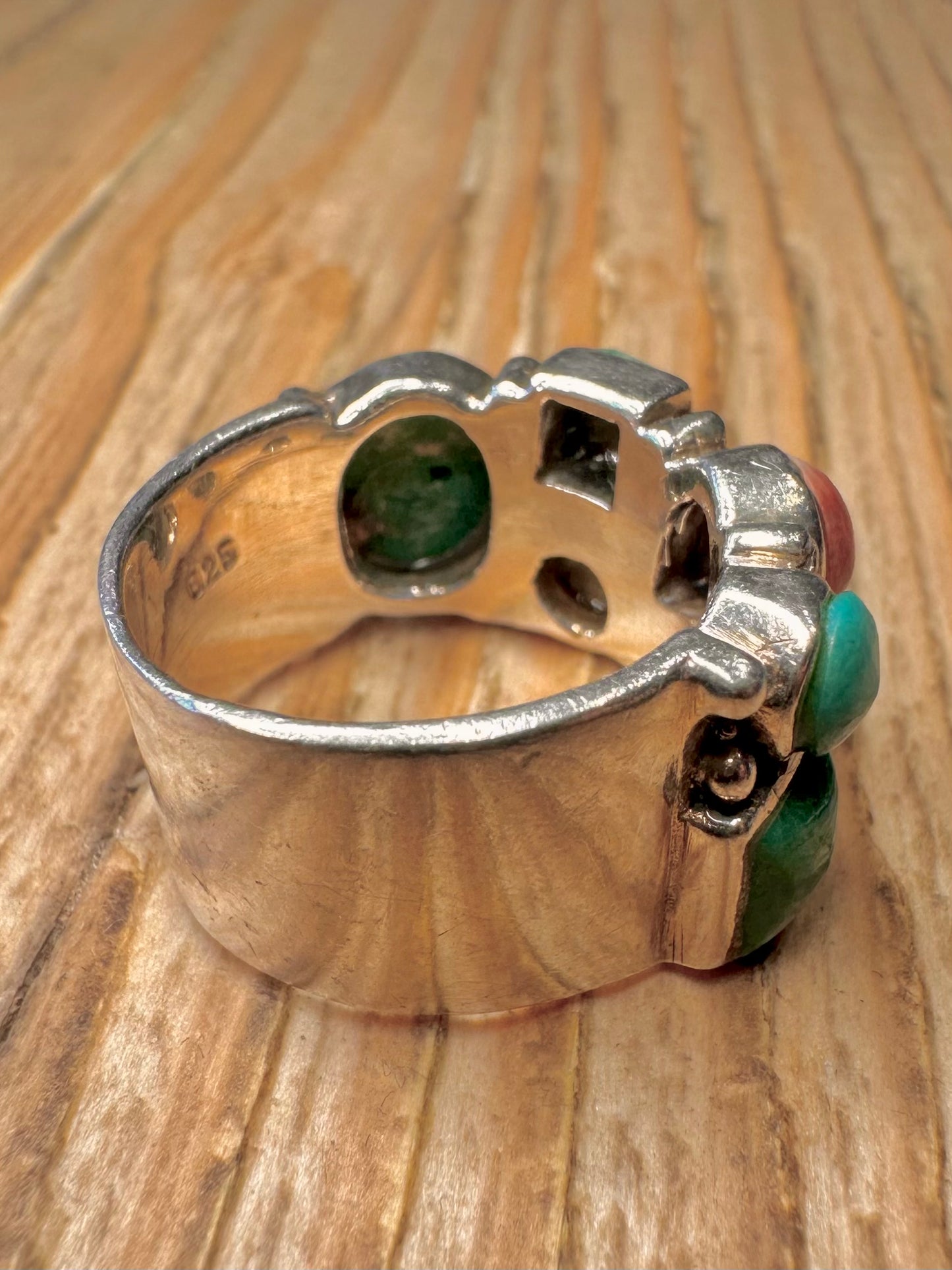 Vintage Multi Gemstone Navajo Style Band 925 Sterling Silver N Ring