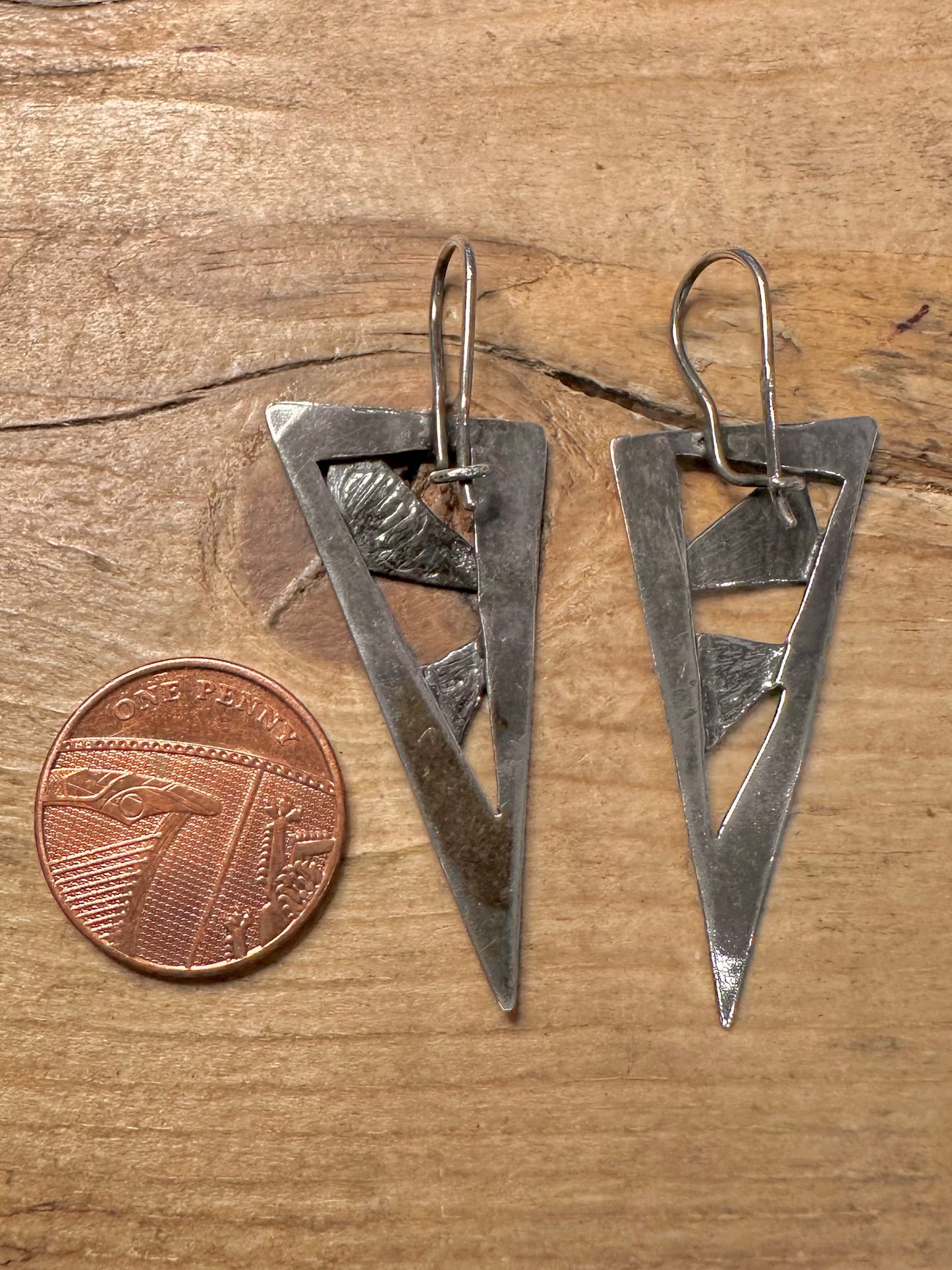 Abstract Triangle Textured 925 Silver Earrings
