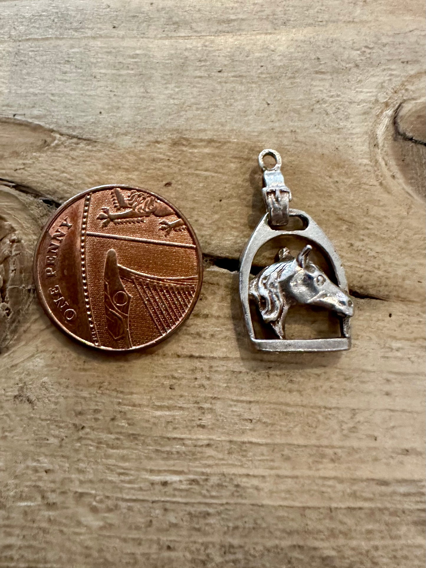 Vintage Horse Head Stirrup 925 Silver Pendant