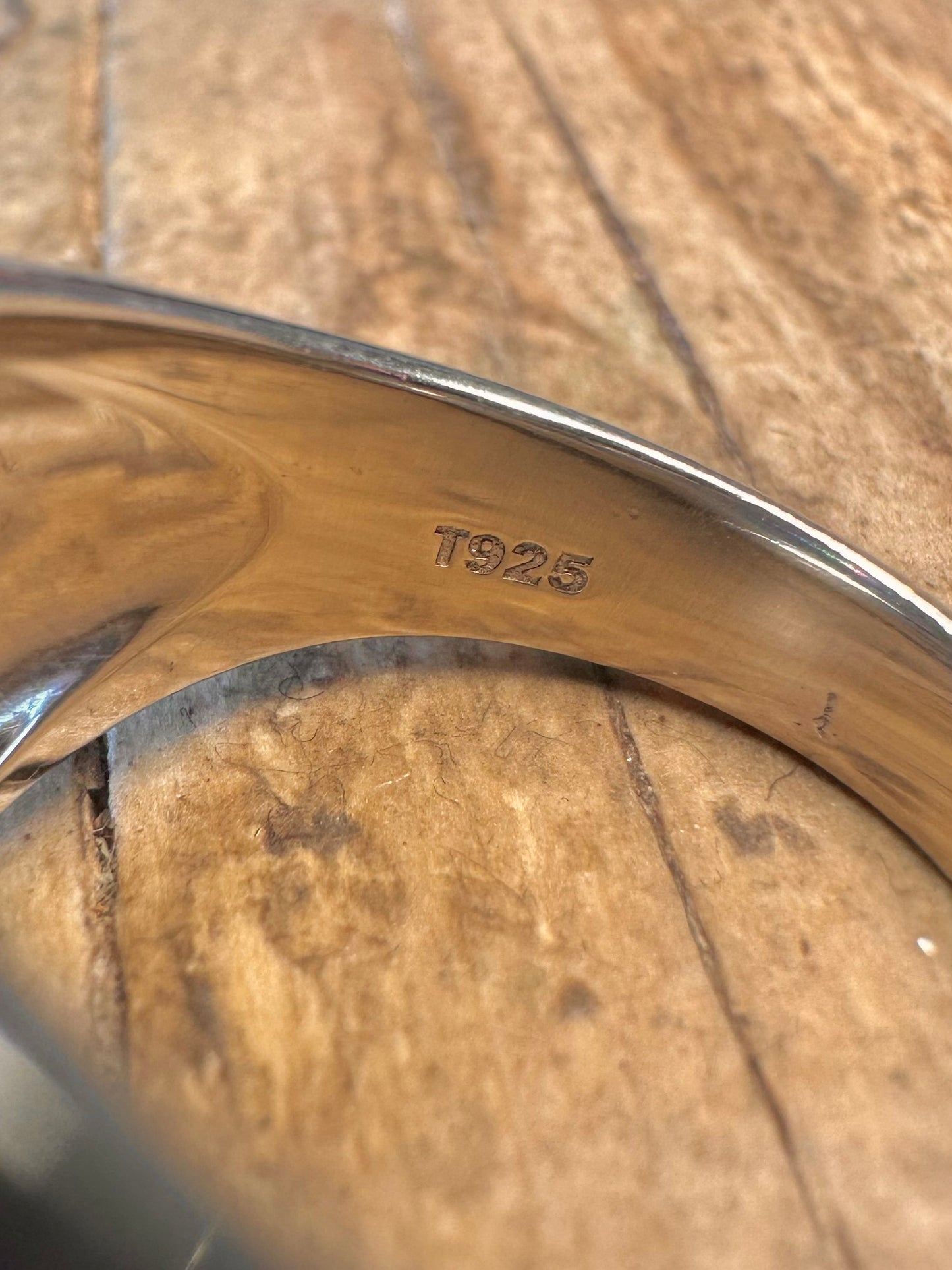 Modern Blue Opal Inlay White CZ Dome 925 Sterling Silver Size R Ring