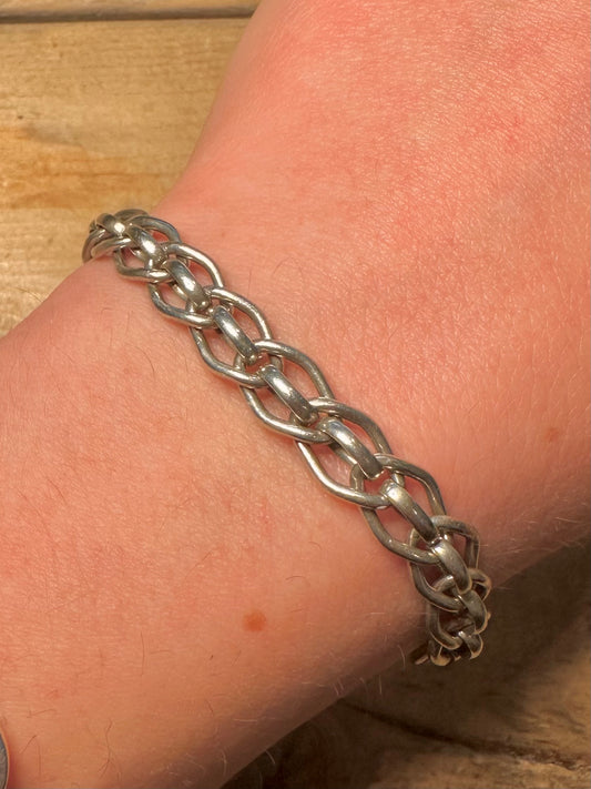 Vintage Unique Chain Albert Clasp 925 Silver 7.3 inch Bracelet