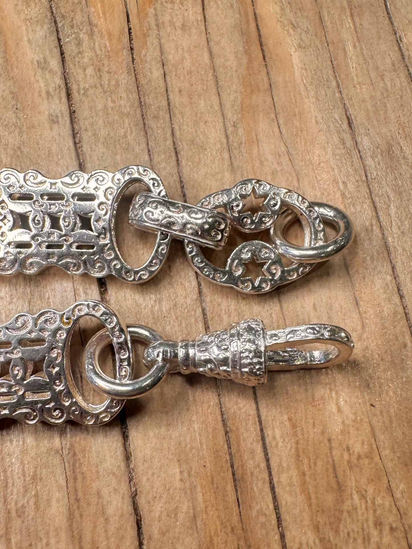 Modern Stars and Bars Links Albert Clasp 925 Sterling Silver 9.5 inch Bracelet