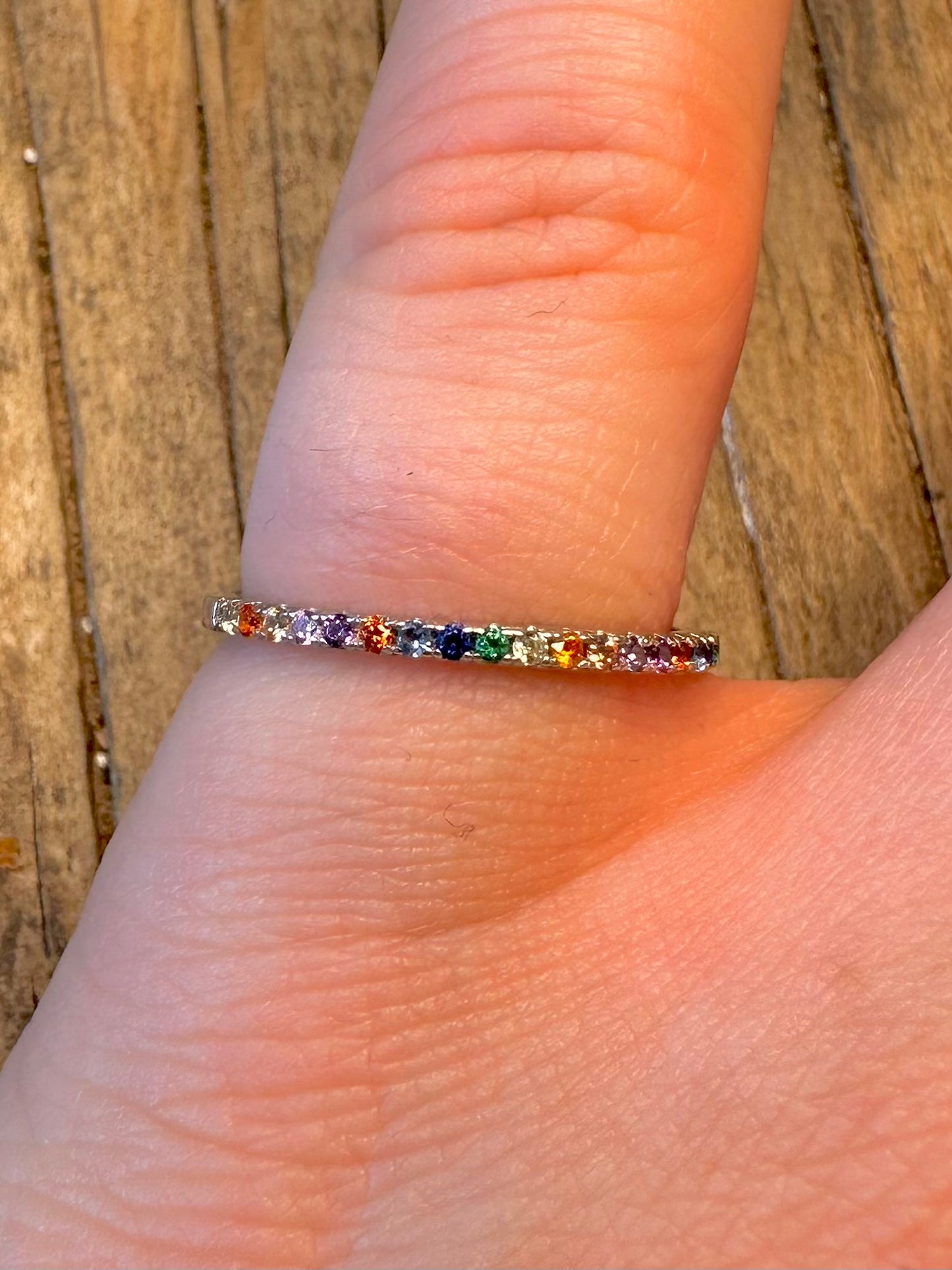 Rainbow Stones Eternity 925 Sterling Silver Size O Ring