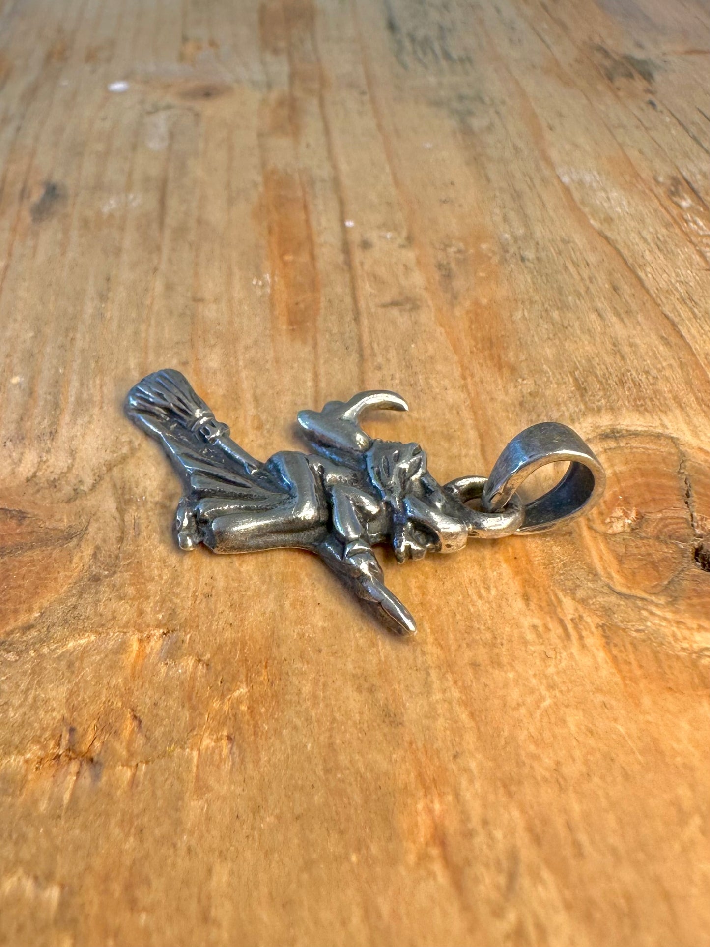 Witch Riding Broomstick 925 Sterling Silver Pendant