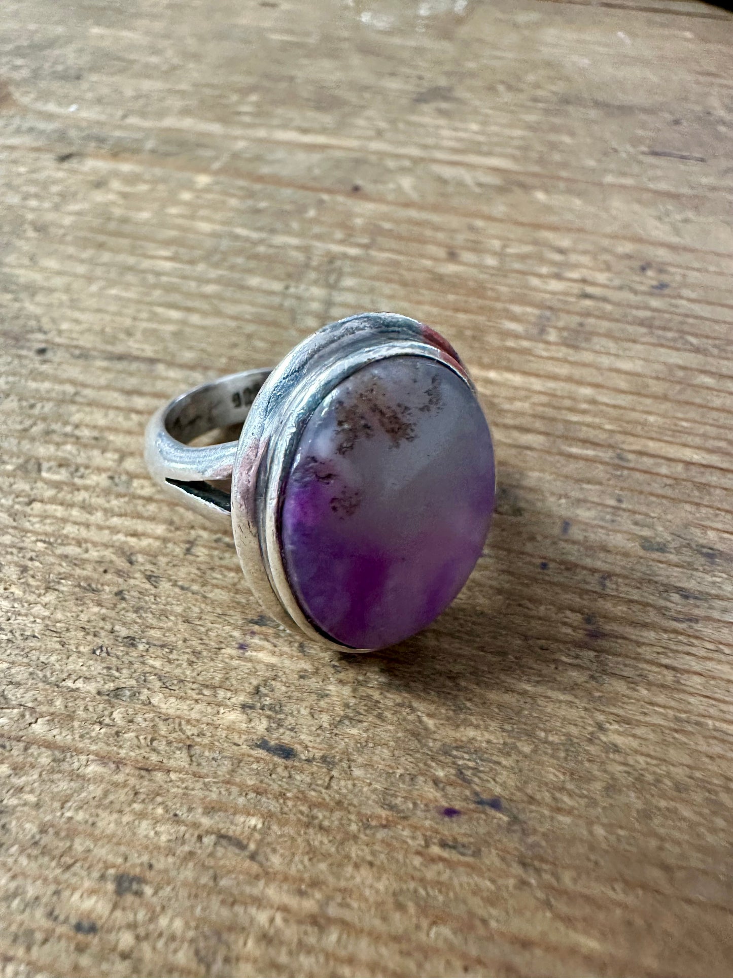 Vintage Natural Amethyst 925 Silver Size P Ring