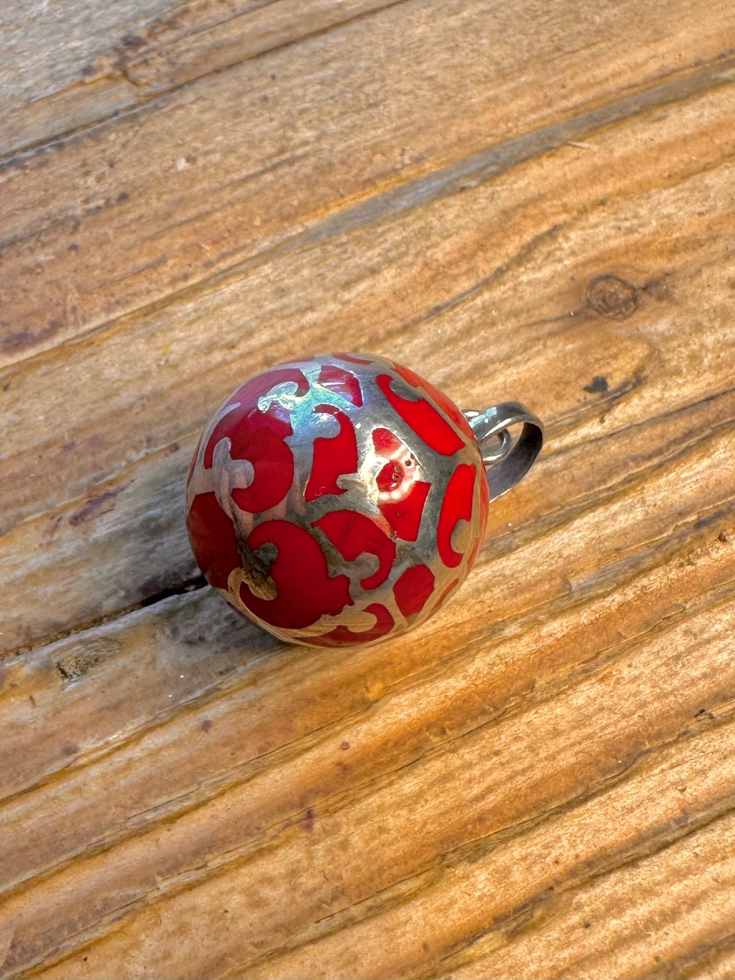 Red Decorative Chime Ball 925 Sterling Silver Pendant