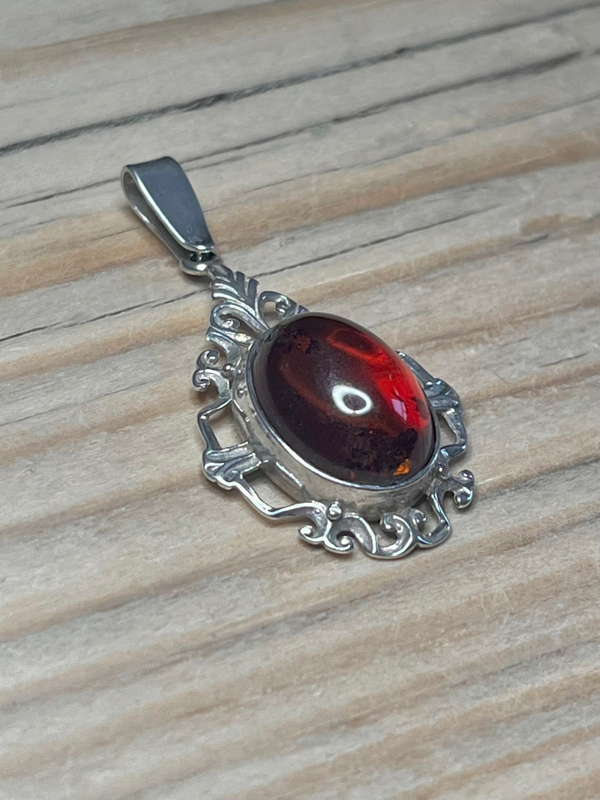 Amber Oval Embellished 925 Sterling Silver Pendant