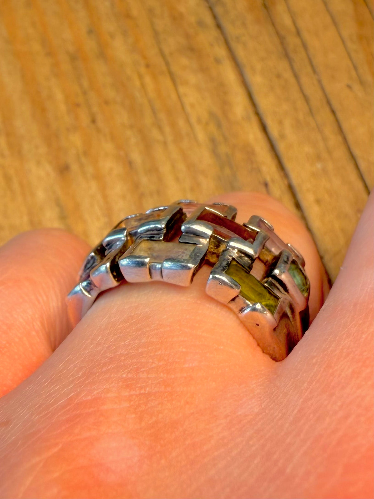 Chunky Multi Coloured Gemstone 925 Sterling Silver Size R Ring