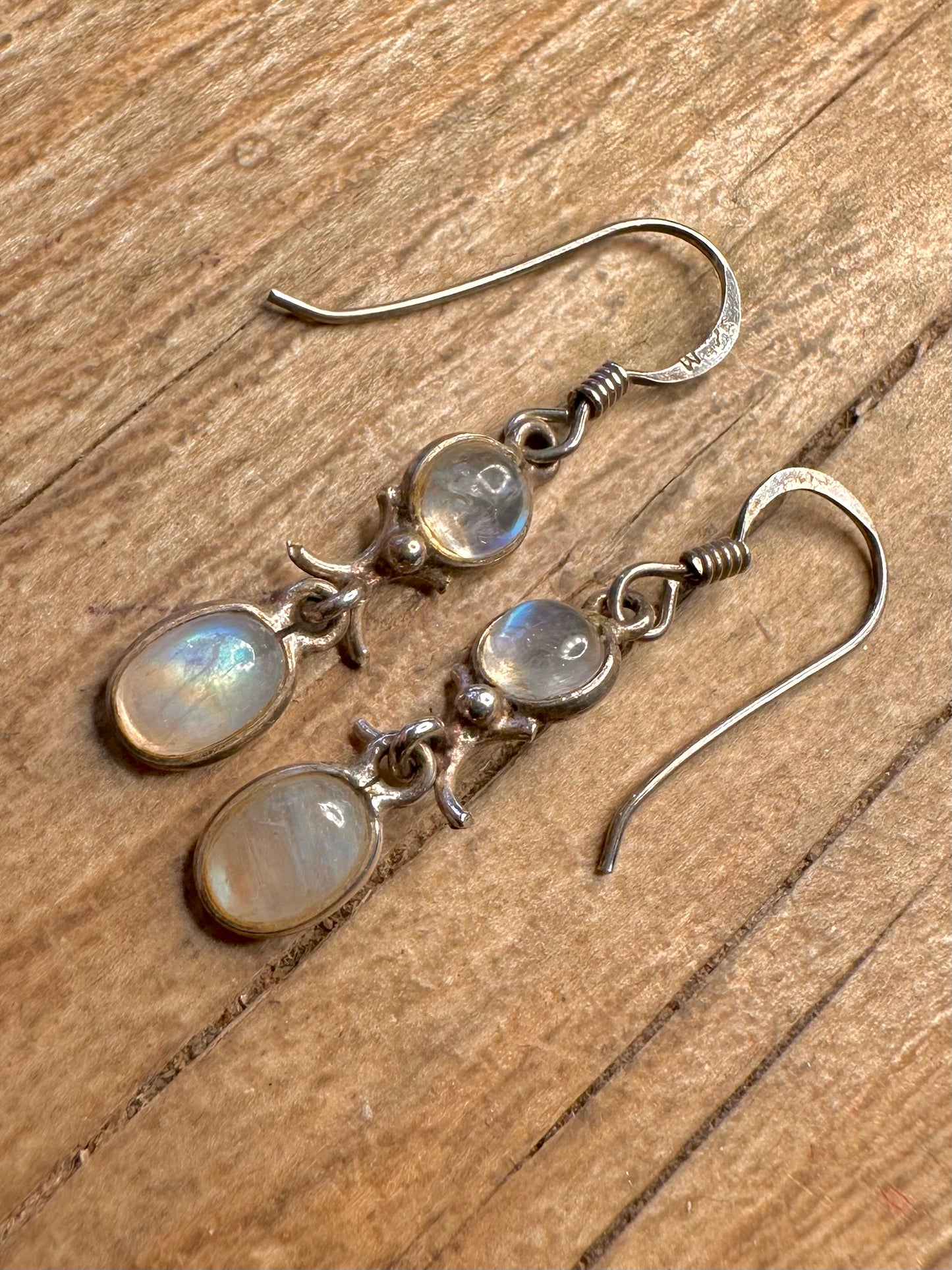 Vintage Moonstone Dangle 925 Sterling Silver Earrings
