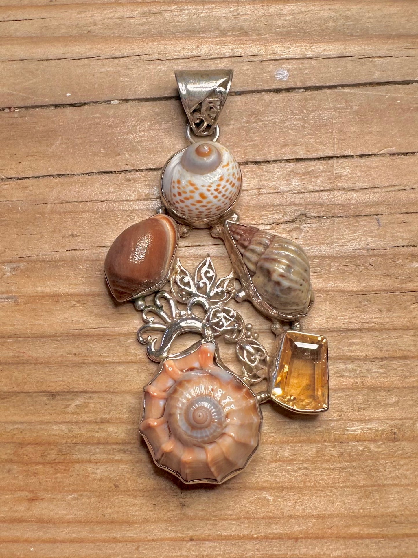 Vintage Multi Shell and Citrine 925 Sterling Silver Pendant
