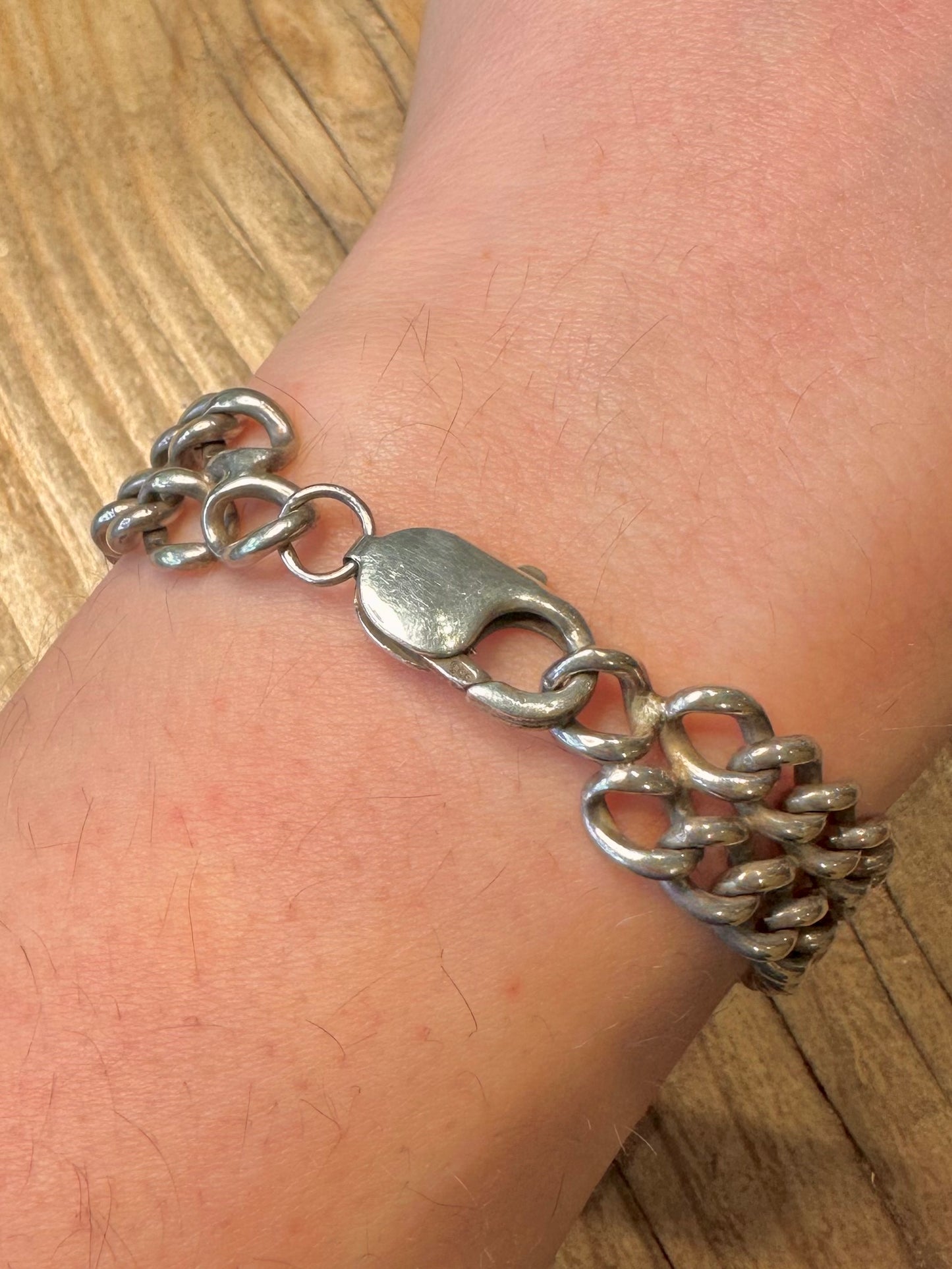 Vintage Double Link Curb Chain 925 Sterling Silver 7.8 inch Bracelet