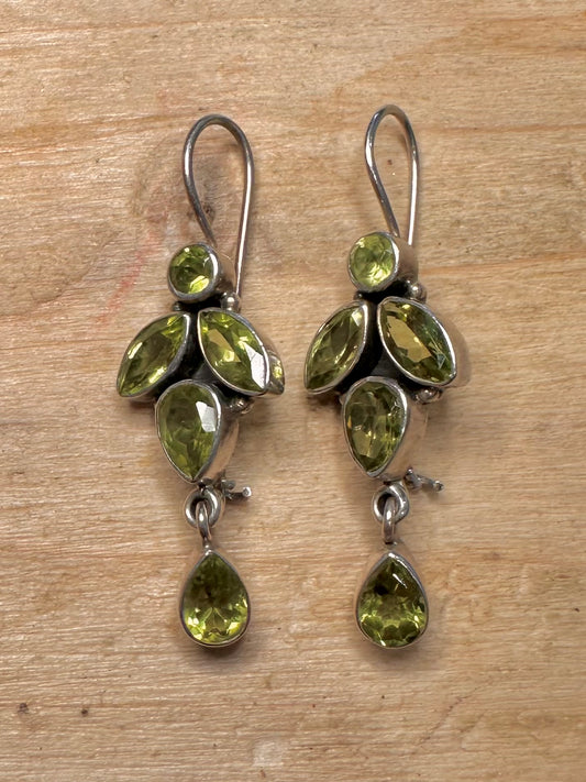 Vintage Peridot Dangle 925 Silver Earrings
