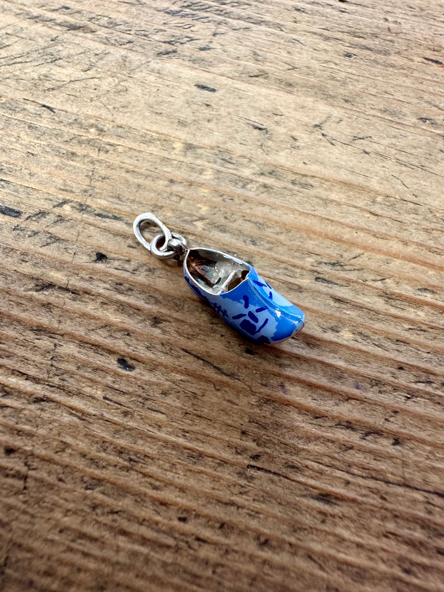 Vintage Blue Enamel Clog Silver Charm Pendant