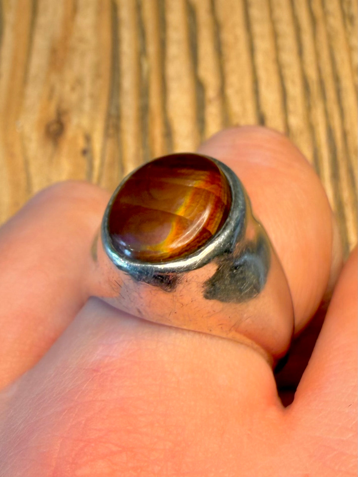 Fire Agate Signet Heavy 925 Sterling Silver Size V Ring