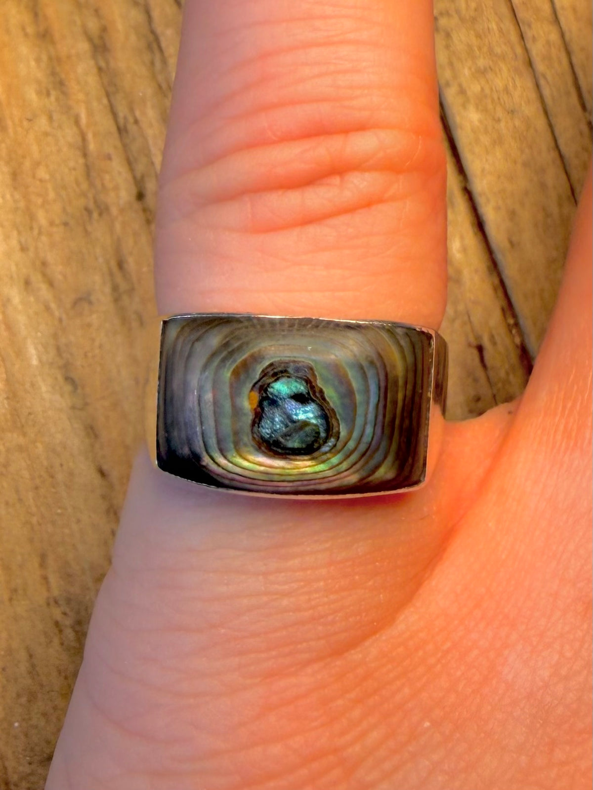 Abalone Inlay Rectangle Mexico 925 Sterling Silver Size M Ring
