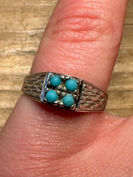 Vintage Turquoise Square Textured 925 Sterling Silver Size N1/2 Ring