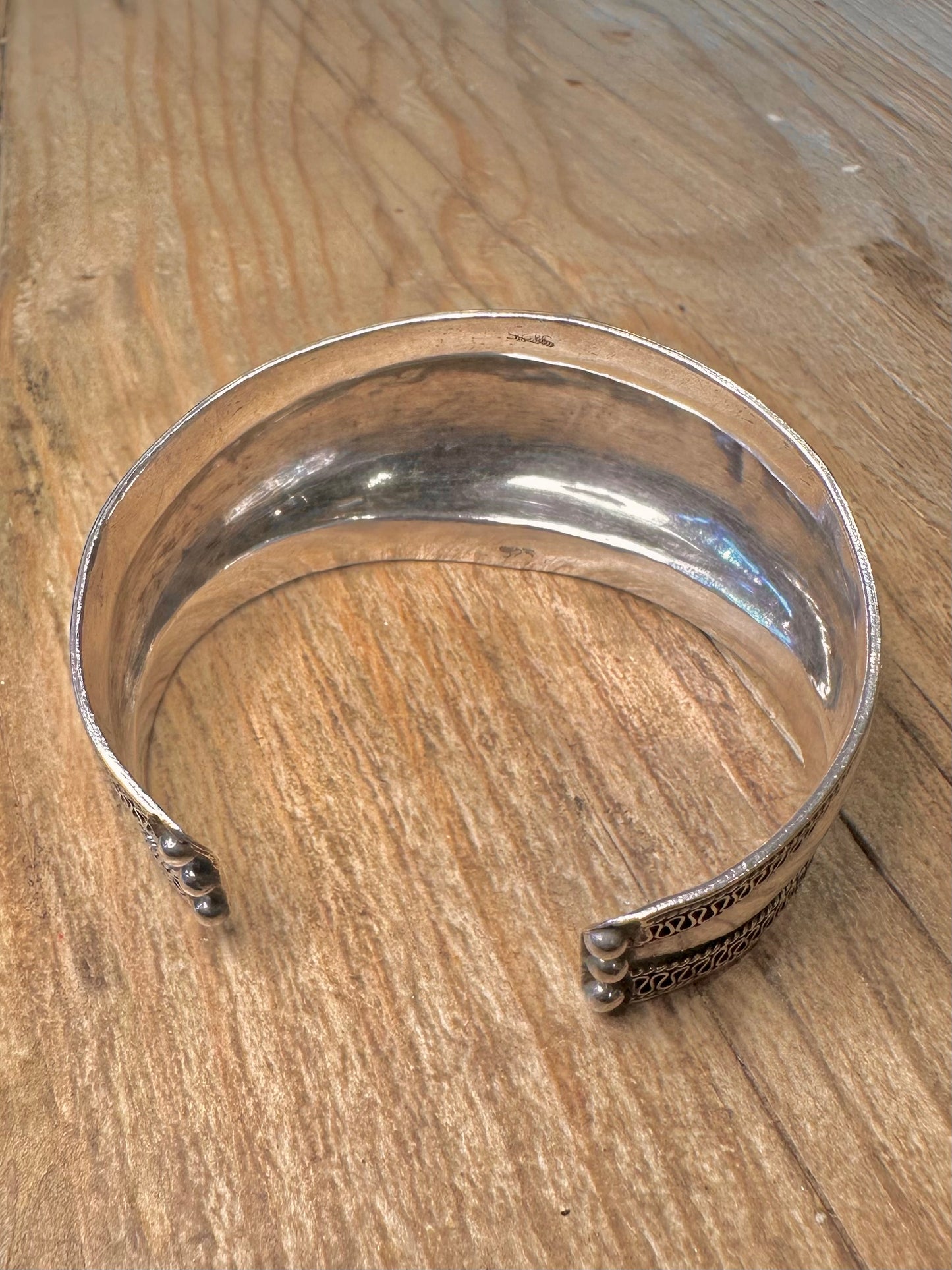 Vintage Wide Tribal Cuff 925 Sterling Silver Bangle